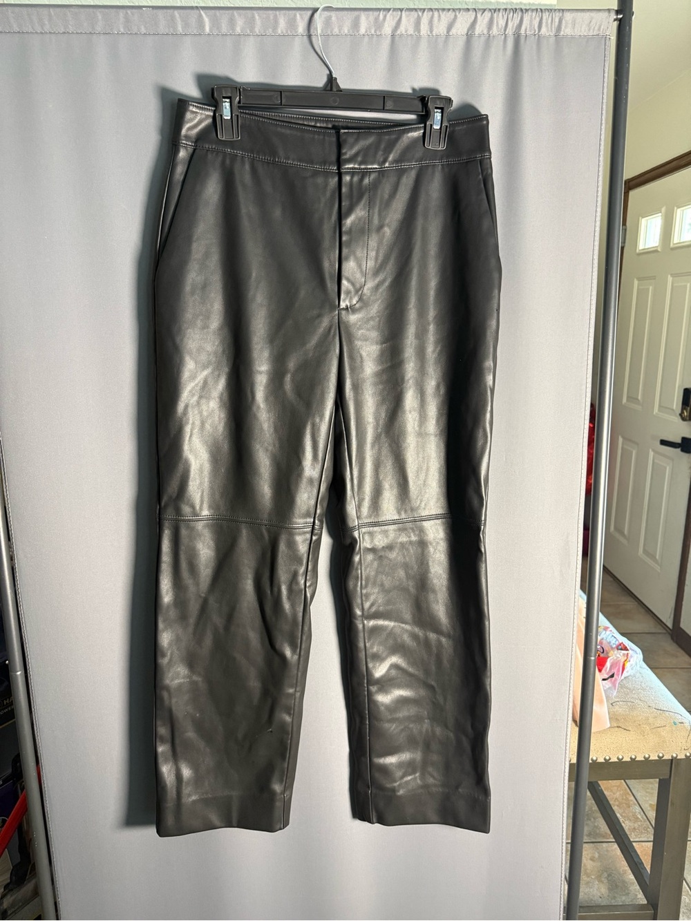 Black Faux Leather Womans  Pants - Classic Straight Fit